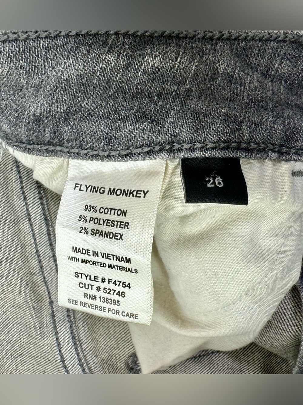 Flying Monkey Jeans Womens 26x26 Gray Medium Wash High Rise Straight Leg - Picture 5 of 10